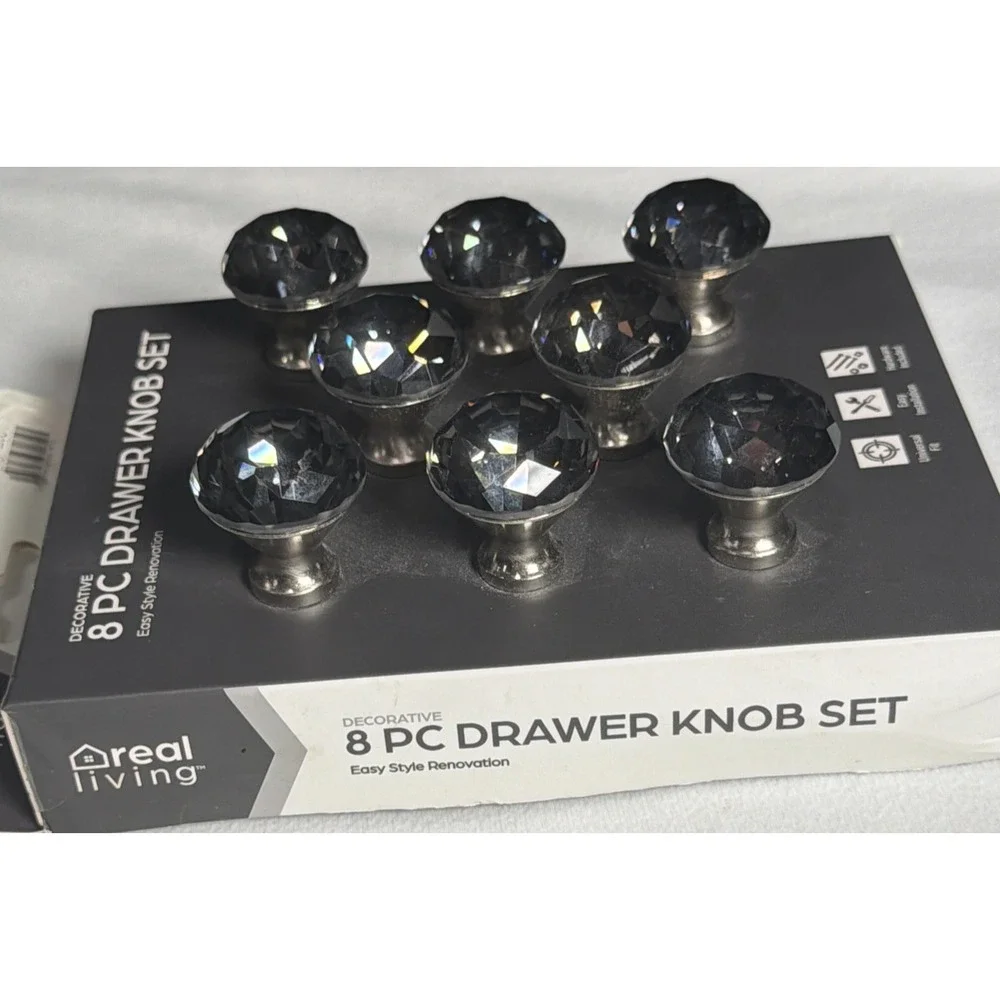 Eight Piece Drawer Knob Set Real Living Brand Smoky Gray Crystal/glass Knobs